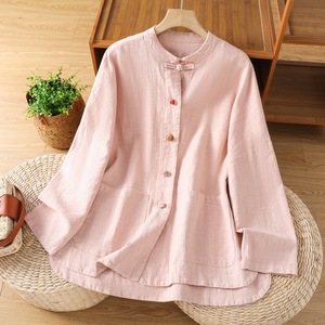 Women's Ramie Cotton Linen Shirt Jacket Pinkish Brown Autumn Chinese Style Button Zen Tai Chi Tea Dress Cardigan Top - Product Image 1