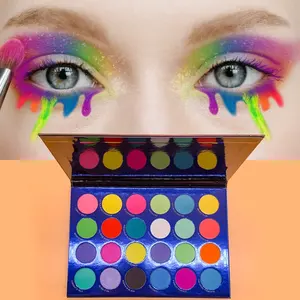 Paleta de sombra pigmentada neon brilhosa, 24 cores, sombra de olhos pigmentadas personalizada e baixa, almofadas de sombra