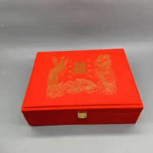 Caja de joyería de madera de doble felicidad Dragon Phoenix de gama alta más vendida
