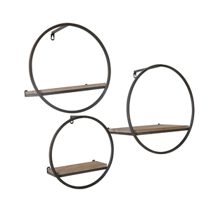 Mensole da parete con struttura in legno e metallo per decorazioni domestiche, organizer da appendere per soggiorno, camera da letto, ufficio - Product Image 1