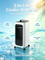 Ventilateur rafraîchisseur d'air évaporatif 5-en-1 direct, détachable, avec écran LED, contrôle tactile, chauffage PTC, 6L