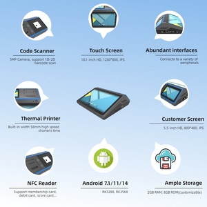 Kinh doanh nhỏ siêu thị và nhà hàng 10 inch <span class=keywords><strong>POS</strong></span> thiết bị đầu cuối Android tiền mặt Đăng Ký Với Máy in nhiệt khách hàng hiển thị - Product Image 5