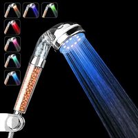 Pommeau de douche LED avec flexible et support mural, filtre haute pression, douchette à changement de couleur cyclique, finition chromée, écologique