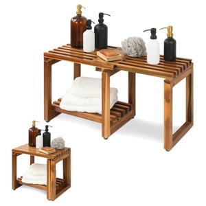 Muzhixi Handicrafts Wooden Bathroom Stool Foldable With <b>Storage</b> For Shower And <b>Bath</b> Use - Product Image 1