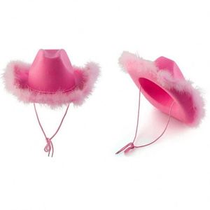 Sombrero de Vaquero/Vaquera de Pelo Sintético Rosa, de Moda, de Alta Calidad, para Invierno, Casual, para Fiestas al Aire Libre - Product Image 2