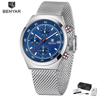 Montre-bracelet à quartz Benyar BY-5200 en acier inoxydable maillé, style business décontracté, de luxe, étanche, pour homme, avec boîte cadeau