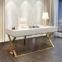 Bureau d'ordinateur de style nordique, luxe léger, laque piano, bureau de réception, bureau d'information, cadre en acier inoxydable