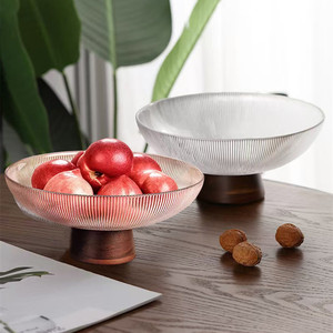 Nouvelle assiette à fruits en <span class=keywords><strong>verre</strong></span> sur pieds, style mi-ancien, base en <span class=keywords><strong>bois</strong></span> massif, style chinois, pour salon, <span class=keywords><strong>table</strong></span> basse haut de gamme - Product Image 4