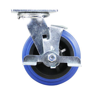 6 Zoll Schwerlast-Kugelrollen schwenkbare Rollen blaue elastische Thermoplastische Gummiräder Platte Bremse 150 mm 350 kg Last - Product Image 2