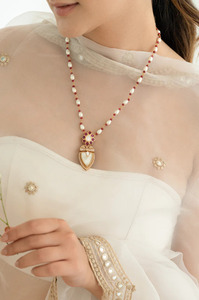 Pearl and <b>Ruby</b> Beaded Kundan Pendant <b>Necklace</b> Traditional Beaded Kundan Jewelry Set for Women Ethnic Fashion Accessories - Product Image 2