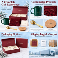 Coffret Cadeau d'Entreprise Personnalisé pour Noël : Mug en Céramique, Écharpe, Infuseur à Thé, Sous-Verre et Carte – Idéal pour Remercier vos Clients