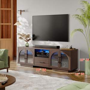 Mueble de <span class=keywords><strong>TV</strong></span> Moderno Europeo con Estantes Ajustables, Acabado en Madera con Imitación a Mármol, Centro de Entretenimiento para Sala de Estar, Luces LED, Vidrio Arqueado - Product Image 5