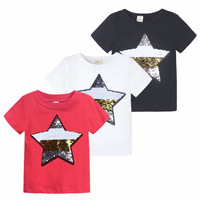 T-shirt à manches courtes pour filles, vêtements en coton pour bébés, hauts à changement de couleur, vêtements magiques réversibles à paillettes, t-shirts pour enfants