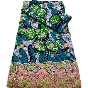 Tissu africain de luxe en <span class=keywords><strong>pagne</strong></span> wax hollandais <span class=keywords><strong>avec</strong></span> broderie 3D et appliques en <span class=keywords><strong>dentelle</strong></span>, 3 yards, assorti à un <span class=keywords><strong>pagne</strong></span> wax princesse 100% coton - Product Image 1