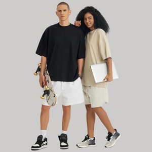 T-shirt blanc en coton épais pour hommes Streetwear surdimensionné col rond goutte épaule vente en gros personnalisé - Product Image 2