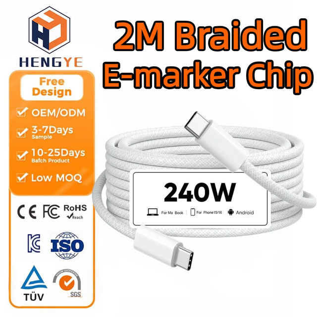 Ultra Thick Braided Data Transfer Type c Cables PD Usbc to Usbc Cable 240w Max 2m Usb c Fast Charging Cable 2 m 240w