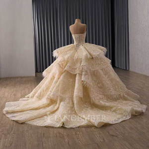 Robe de soirée champagne Rsm251149 pour femme, col cœur, sans manches, dos lacé, à sequins, à volants, robe de luxe Jancember - Product Image 5