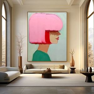 Grande peinture murale abstraite moderne en acrylique texturé rose et coloré sur toile, peinte à la main, pour la décoration murale de la maison et des galeries - Product Image 2