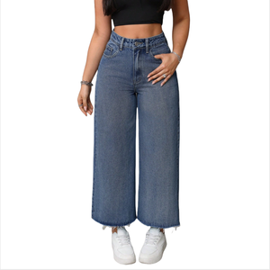 Jeans baggy taille haute pour femmes, <span class=keywords><strong>pantalon</strong></span> en denim à jambes larges avec coupe ample et confortable - Product Image 1
