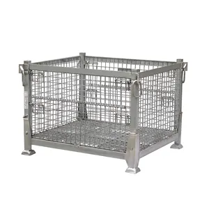 Logistique en entrepôt boîte en treillis métallique empilable chariot à panier en treillis métallique pliable boîte-palette métallique en acier de levage galvanisé