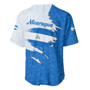 Camiseta de Béisbol con Diseño de la Bandera de <span class=keywords><strong>Nicaragua</strong></span> con Efecto Desgarrado, Emblema Nacional y Patrón Floral, Impresión Bajo Demanda, Camisetas de <span class=keywords><strong>Nicaragua</strong></span> - Product Image 4