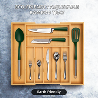 Organisateur de tiroir à couverts extensible en bambou laqué, minimaliste, écologique, personnalisable et réglable, à un seul niveau