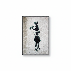 Elegant Printed <b>Canvas</b> Art: Banksy Graffiti Girl Street Decor,WHITE <b>FRAMED</b> <b>CANVAS</b> - Product Image 2
