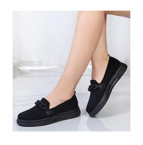 Women's casual retro style Commuter Flat loafer Trend shoes black wedge outsole walking block Platform shoes for girls