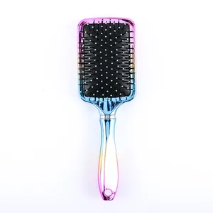 Any color available new design different color plated rainbow comb black cushion plastic hair brush with black ball tips