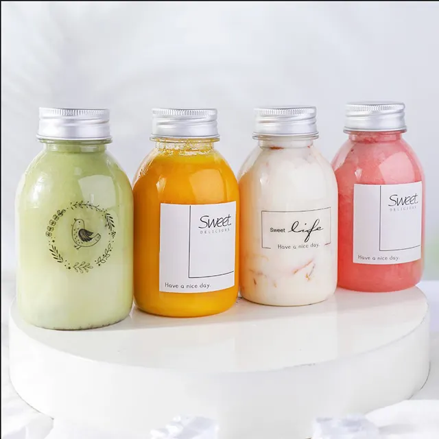 vanjoin High Quality 250ml 350ml 500ml BPA Free Food Grade PET Round Boba Tea Drinks Plastic Juice Bottles with Lid