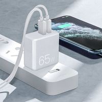 Chargeur mural USB Type-C 65W, chargeur rapide double port PD 3.0 GaN, station de charge Type C pour ordinateur portable, téléphone portable, tablette
