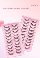 10 paires de faux cils synthétiques européens et américains 3D multi-niveaux auto-adhésifs, sans cruauté, réutilisables, avec paillettes phosphorescentes
