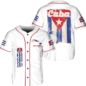 Maillot de baseball personnalisé à manches courtes, design drapeau Cuba et États-Unis, pour adultes unisexes, vêtements de sport respirants - Product Image 1