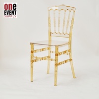 Chaises de jardin empilables en résine acrylique PC jaune gelée avec dossier de luxe, modèle Napoléon, vente en gros
