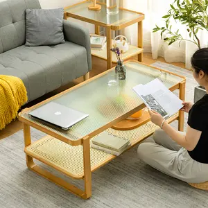 Vendita calda tavolino da caffè in legno massello in rattan in legno di quercia nordica tavolo da tè moderno e minimalista da salotto