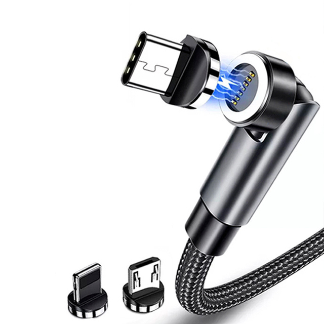 Magnetic Type-C Micro USB Fast Charging Adapter 540 Degree Rotation Data Cable 60W 3A USB Magnetic Cable