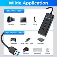 USB 3,0 Hub de 4 puertos 1ft Cable extendido 5Gbps Multiport USB Splitter para Laptop MacBook Pro Flash Drive Cámara Ratón-Stock SD