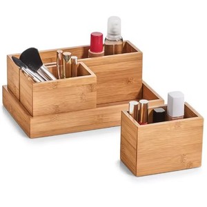 <b>Bamboo</b> Storage Box Set 4 Piece Cosmetic Organizer Wooden Desk Tidy <b>Container</b> For Makeup And Office Supplies - Product Image 1