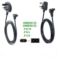 1m BS 1362 câble d'alimentation 2 broches uk avec IEC C7 H03VVH2-F 2*0.75mm2