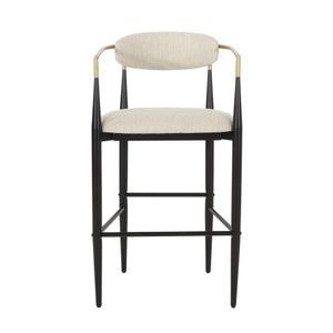 Modern Hotel Dining Barstools Set 2 Lightweight <b>Adjustable</b> Upholstered Backs Iron Legs Kitchen Island Beige Fabric Seating - Product Image 6