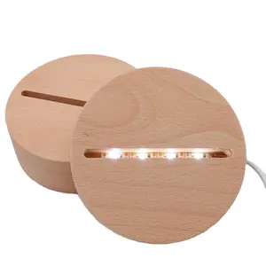 도매 나무 둥근 LED 램프 홀더 USB 케이블 스위치 야간 조명 3D LED 야간 램프 기지 긴 아크릴 DIY 나무 램프 홀더