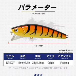 Leurre de pêche flottant 110 mm 33 g, type Minnow, avec plaque de langue longue, appât dur <span class=keywords><strong>pour</strong></span> eau salée et eau douce, <span class=keywords><strong>pour</strong></span> <span class=keywords><strong>la</strong></span> pêche au bar, au brochet et au lucioperca. - Product Image 2