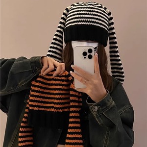 2025 Y2K Beanie cho phụ nữ Bunny Crochet Mũ Quỷ Beanie sọc hat Grunge emo Slouchy ấm dệt kim mũ - Product Image 2