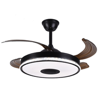 Ventilador de techo LED de baño negro moderno para el hogar con altavoz que cambia de Color e interruptor de Control remoto inteligente