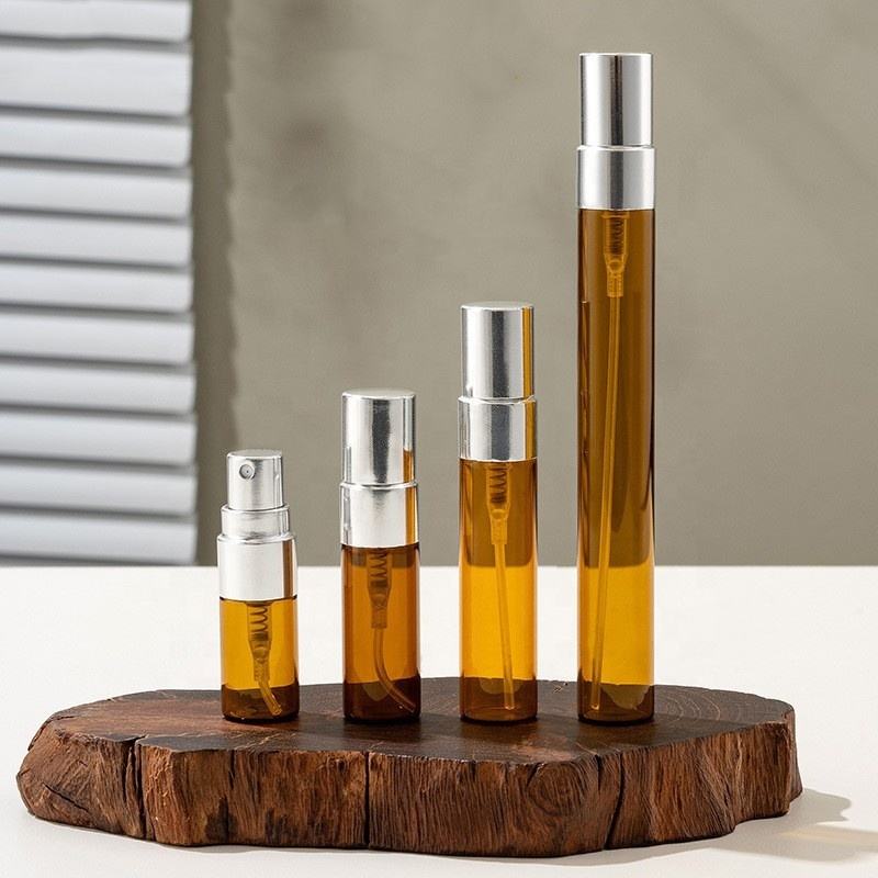 amber bottles with silver sprayer