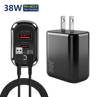 Chargeur rapide OEM 38W à double port USB A+C avec câble Type C, protection OTP, QC3.0/PD, ensemble de charge pour téléphone portable
