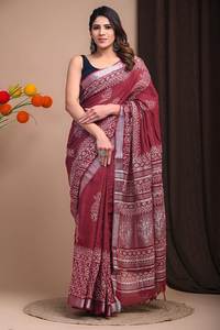 Saree à impression numérique en lin moderne Produit tendance pour les occasions de remise des diplômes et de plage - Product Image 4