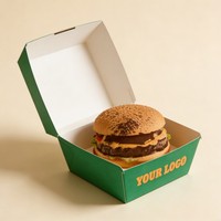 Boîtes à Hamburger en Carton de Qualité Alimentaire à l'Encre de Soja en Gros, Boîtes à Emporter pour Hamburgers, Boîtes d'Emballage pour Sandwichs et Fast-Food