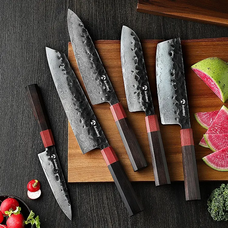 Conjunto completo de facas de cozinha 5 peças, aço de damasco de alto carbono vg10 forjado à mão