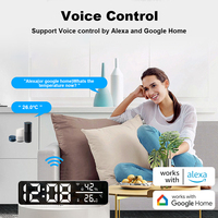 Cale Tuya Sensor higrometer, pengukur kelembapan suhu pintar LED warna putih menunjukkan termometer dengan jam